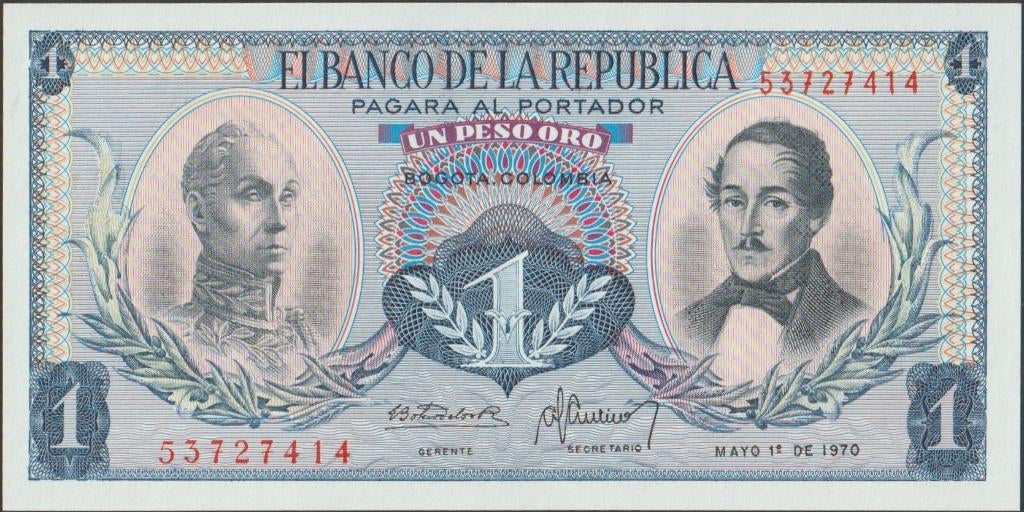 Colombia 1 peso oro 1970 UNC p.404e (# 45), Verzenden, Zuid-Amerika, Los biljet