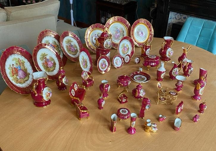 Prachtig antiek Limoges porseleinen servies en miniaturen, Ophalen of Verzenden