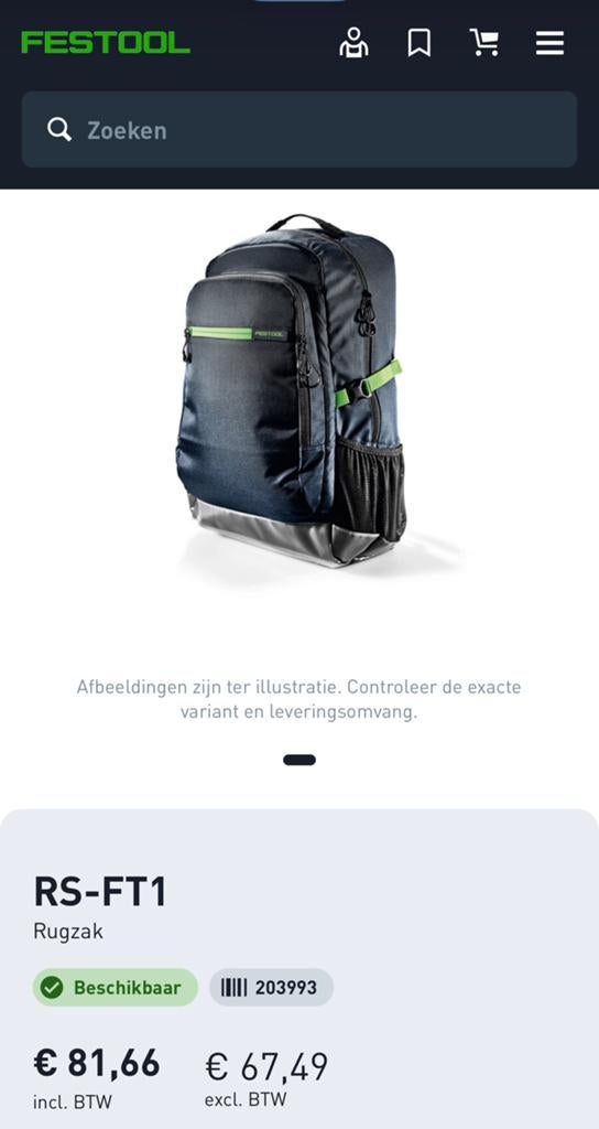 Festool Rugzak RS-FT1 Nieuw!, Ophalen of Verzenden, Nieuw, Overige merken