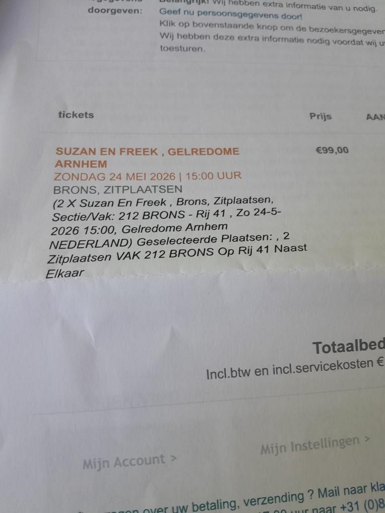 tickets Susan en Freek vandaag, Tickets en Kaartjes, Twee personen, Mei, Overige typen
