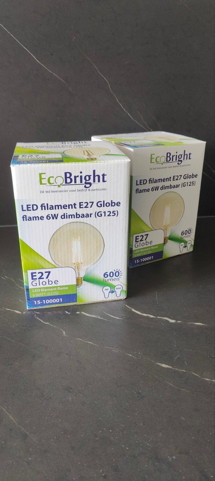 2x EcoBright E27 Globe LED Filament Flame 6W (G125) - Nieuw, Ophalen of Verzenden, Nieuw