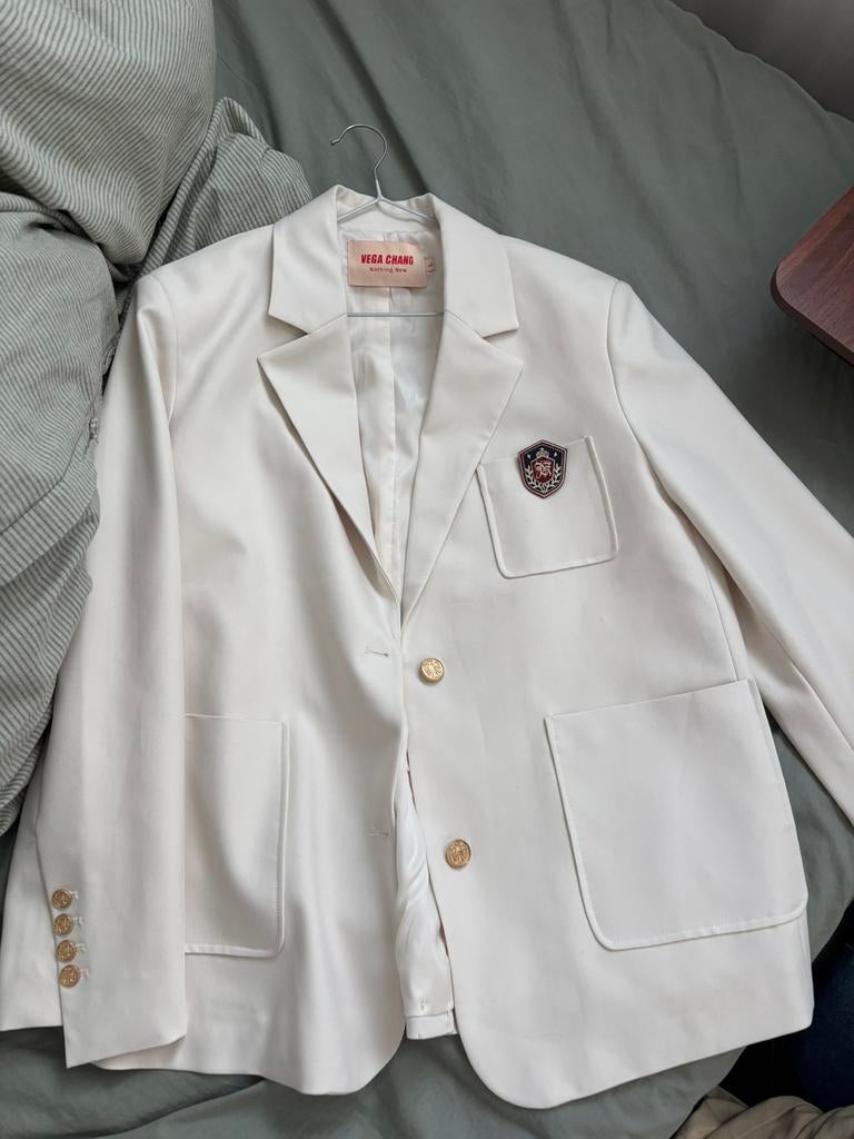 Witte blazer met gouden knopen maat L, Ophalen of Verzenden, Zo goed als nieuw, Wit