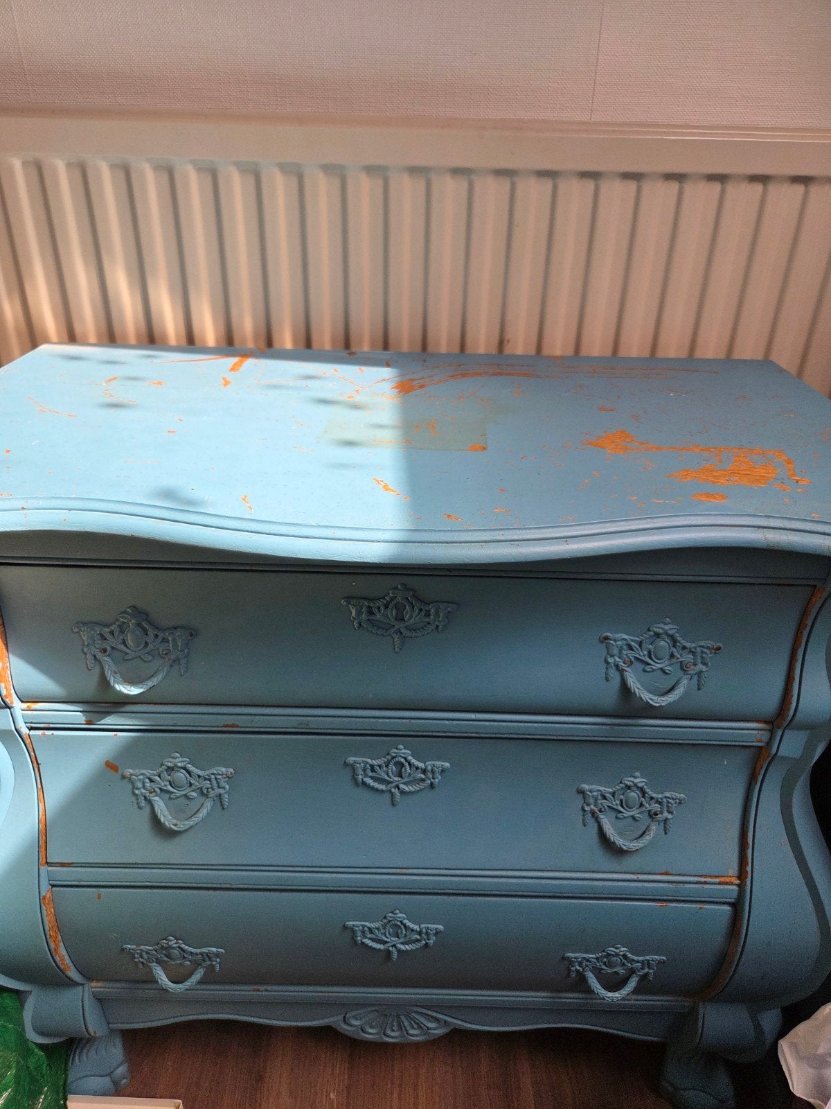 Brocante ladenkast - Vintage blauw met 3 laden, Ophalen, Gebruikt, 50 tot 100 cm, 3 of 4 laden