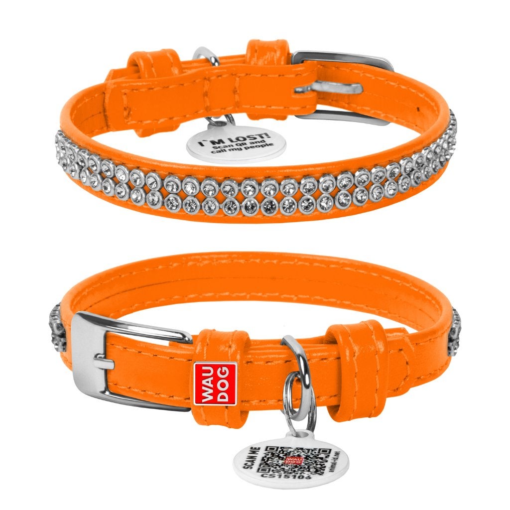 WAUDOG Glamour Halsband Leder Oranje XXS Nek 19-25 cm KOOPJE, Ophalen of Verzenden, Handgemaakt, Nieuw