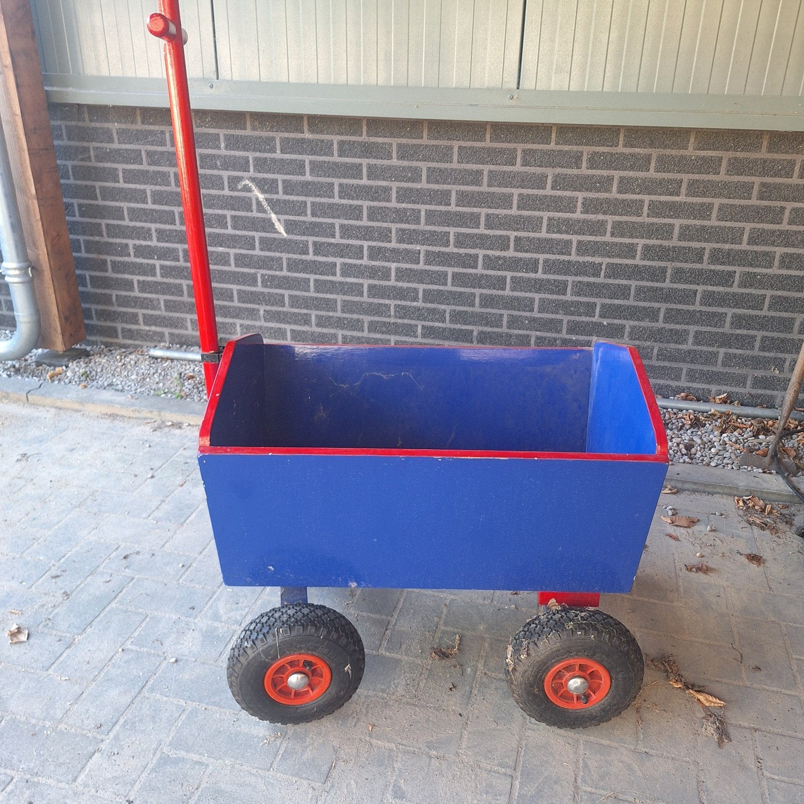 Stevige houten bolderkar - blauw met rode accenten, Caravans en Kamperen, Bolderkarren, Ophalen, Gebruikt