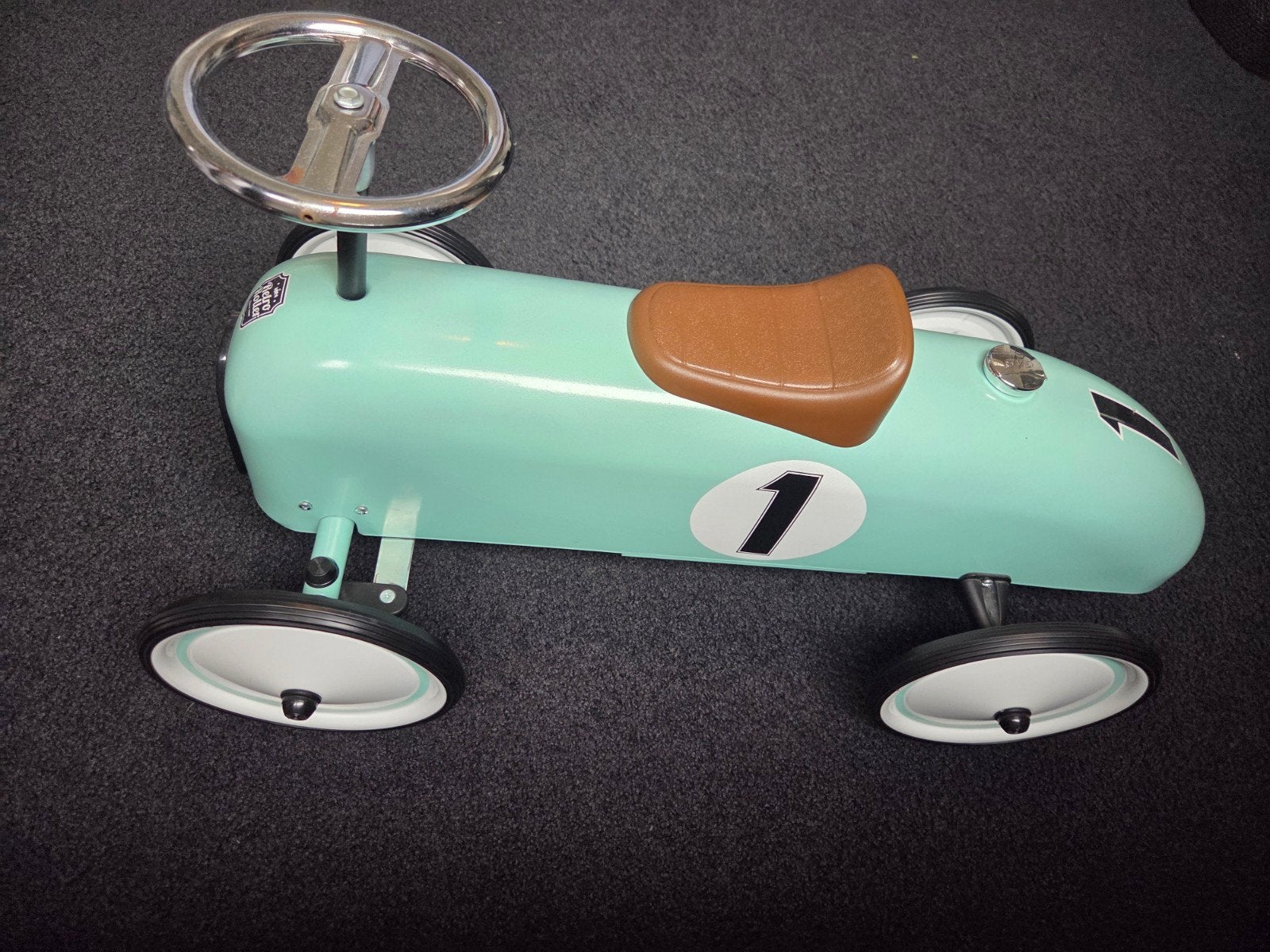 Retro Roller loopauto - Mintgroen met nummer 1, Kinderen en Baby's, Ophalen, Gebruikt