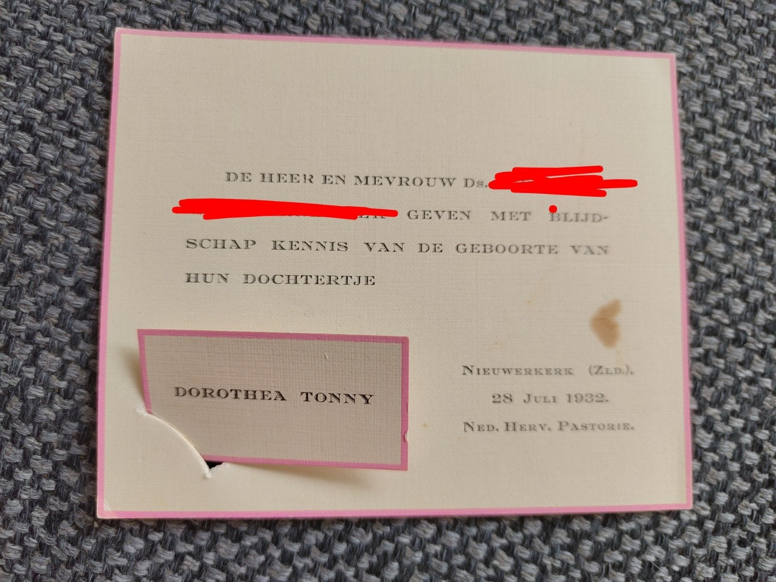 1932 Dorothea, Ophalen of Verzenden, Geboortekaartje