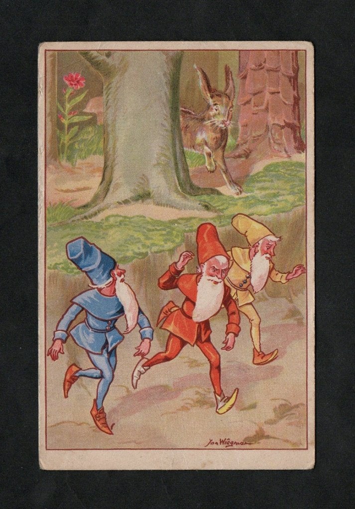 Fantasie Kabouters Dwergen in het Bos door Jan Wiegman., Ophalen of Verzenden, 1940 tot 1960, Gelopen, Kinderen