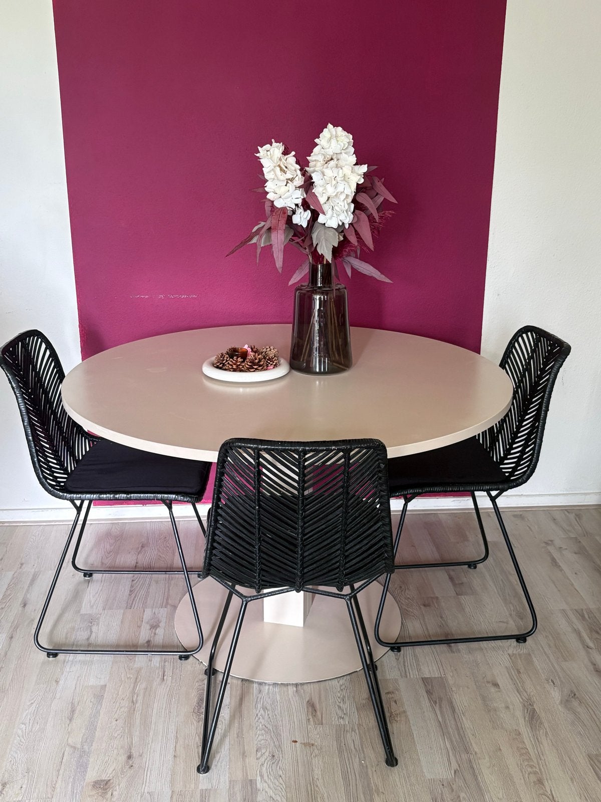 Set van 3 zwarte rotan stoelen met metalen onderstel, Gebruikt, Drie, Zwart, Riet of Rotan