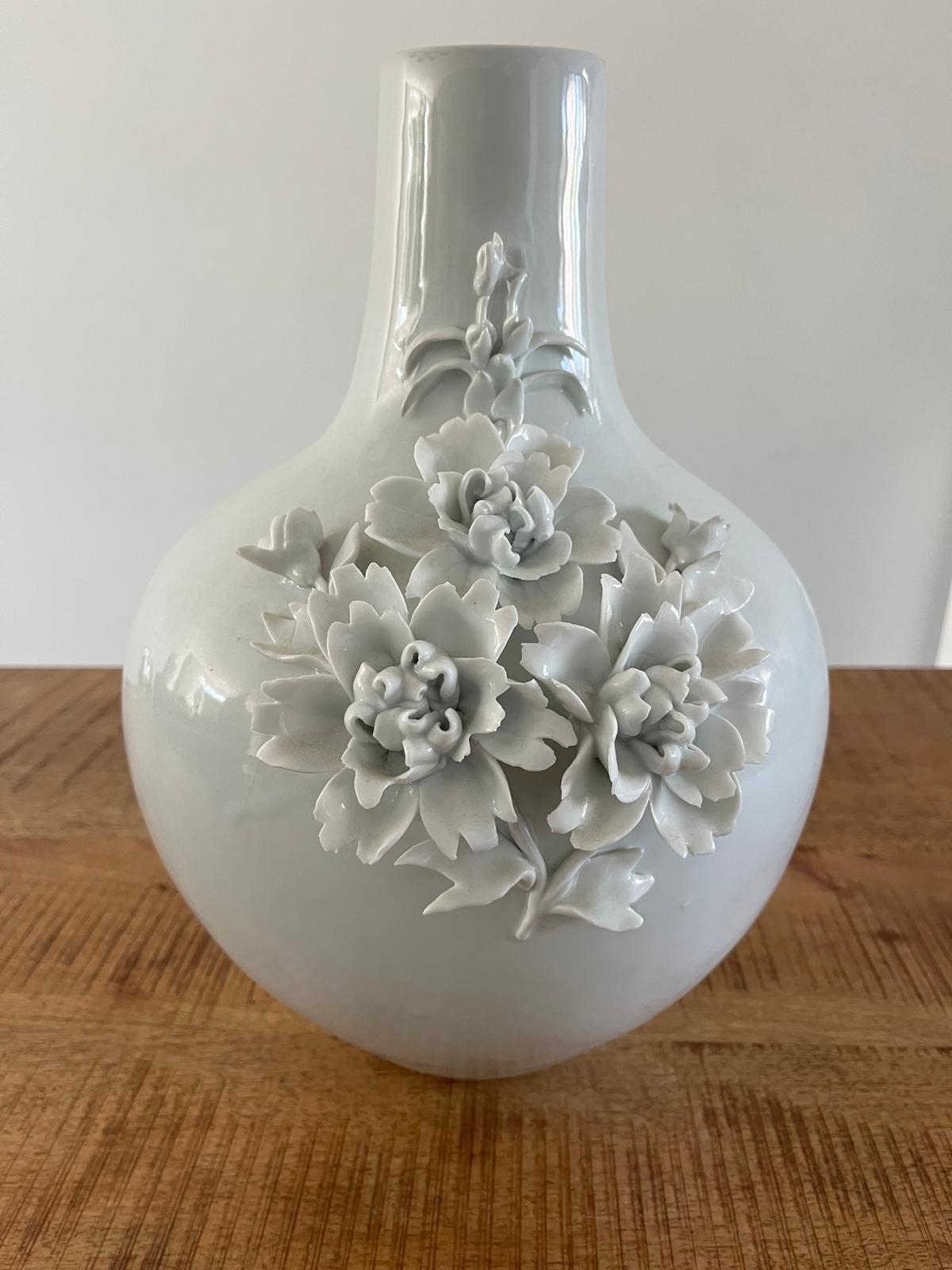 Pols Potten Vaas met Bloemen - Wit Keramiek, Huis en Inrichting, Woonaccessoires | Vazen, Ophalen, Met patroon/structuur, Wit