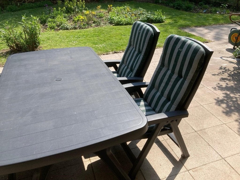 Tuinmeubelset kunststof antracietkleur merk Allibert, Ophalen, Gebruikt, Kunststof, 4 zitplaatsen