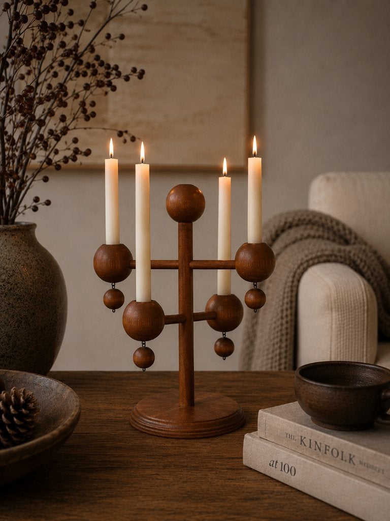 Aarikka Houten Kandelaar Scandinavisch Kaarsenhouder Finland, Bruin, Overige merken, Ophalen of Verzenden, Zo goed als nieuw