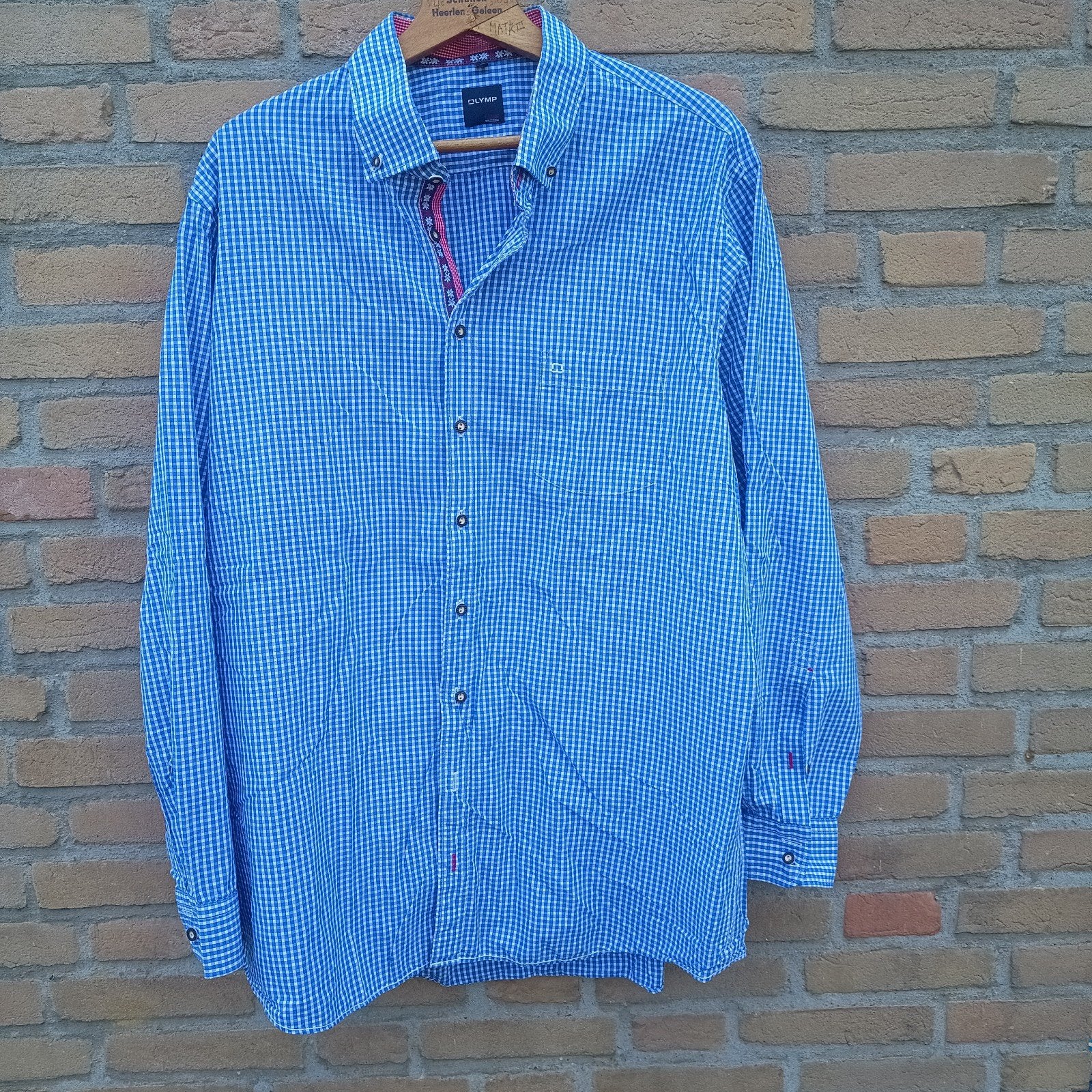 Olymp 46 XXL Tiroler trachten overhemd blauw geruit, Ophalen of Verzenden, Gedragen, Overige maten