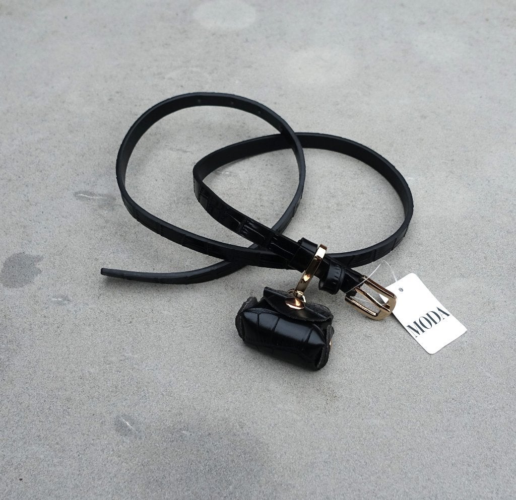 smalle damesriem met mini tasje LF-9985 / 110 x 1,3 cm nieuw, Minder dan 3 cm, 100 cm of meer, Zwart, Nieuw