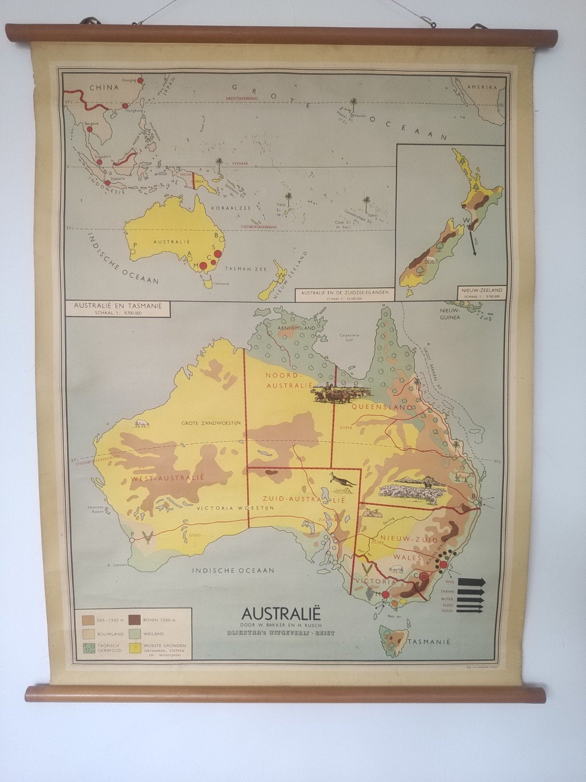 Australië (oude schoolkaart) 113x89cm, Ophalen, Aardrijkskunde