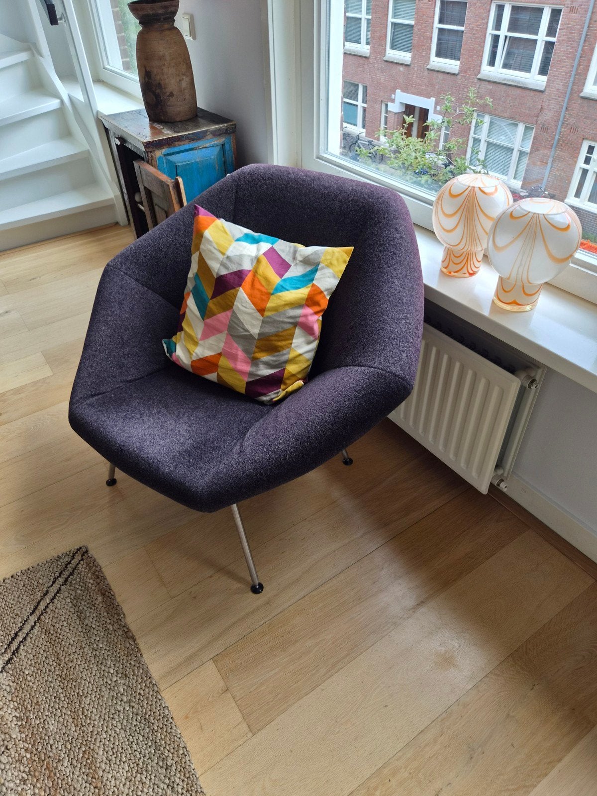kaleidos bassi vintage 1980  fauteuil met metalen poten, Gebruikt, Overige kleuren, Ophalen of Verzenden, Stof