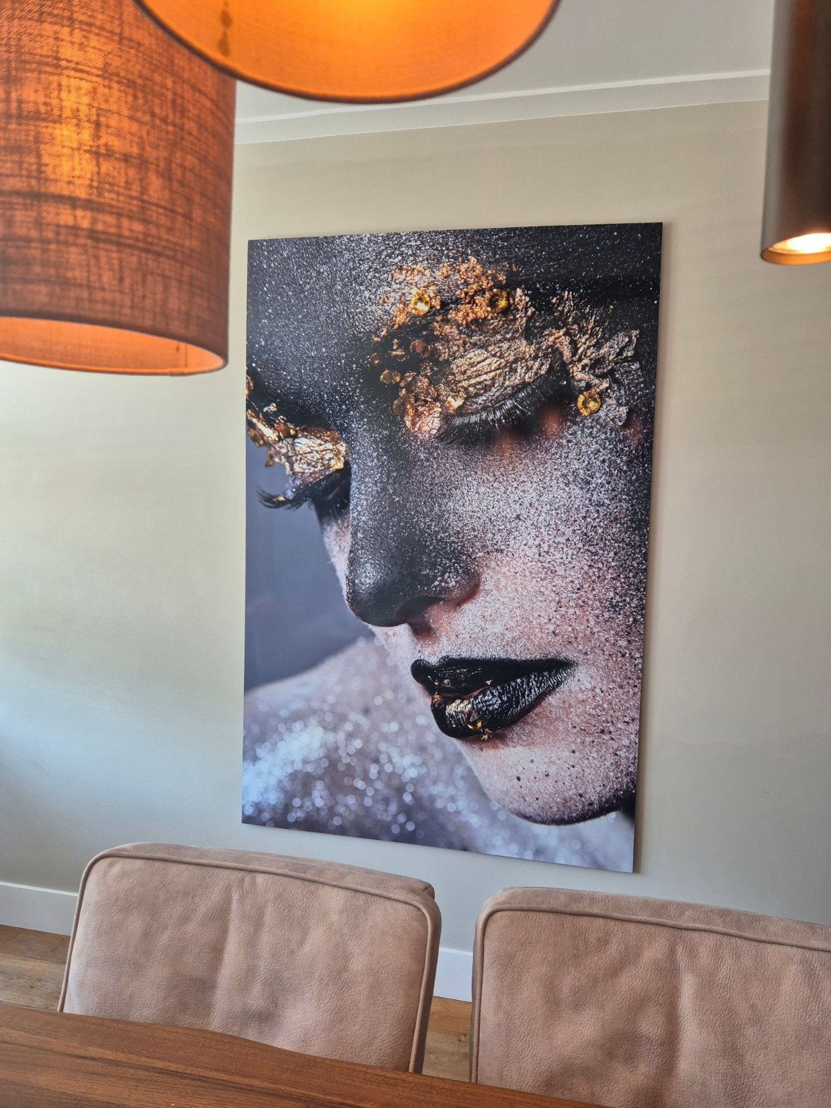Groot Schilderij vrouw met glitter en goud, Antiek en Kunst, Kunst | Schilderijen | Modern, Ophalen, Op houten frame, Print, Portret