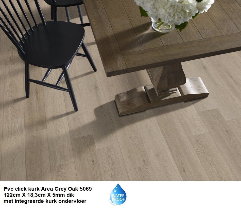 81,40m2 Pvc click Grey Oak integreerde kurk ondervloer=€1430, 75 m² of meer, Nieuw, Ophalen of Verzenden, Pvc click met kurk ondervloer grijs eiken kleur