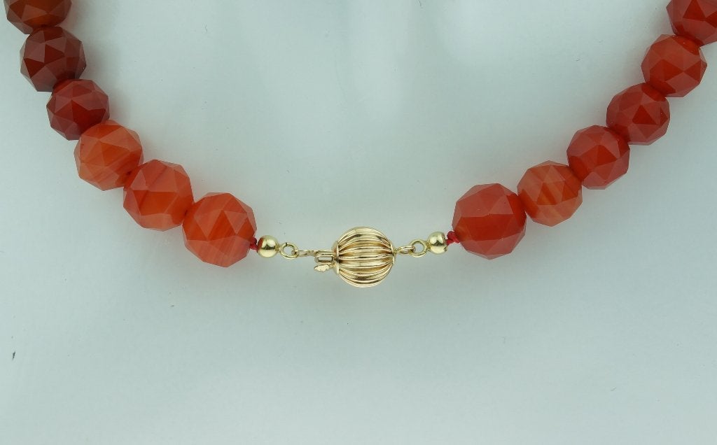 Carneool edelsteen ketting vintage 14k gouden fraai slot, Ophalen of Verzenden, Goud, Ketting, Met edelsteen