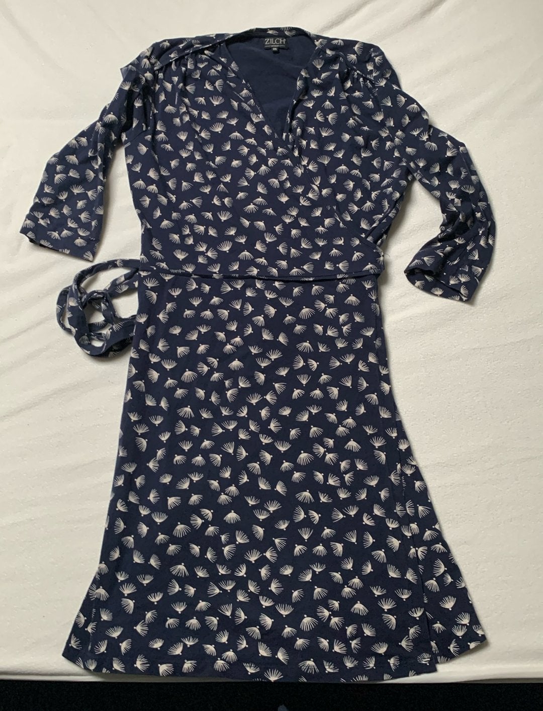 ZILCH Wikkeljurk Blauw met Witte Print, Mt XXL, valt kleiner, Blauw, Maat 42/44 (L), Ophalen of Verzenden, Zo goed als nieuw