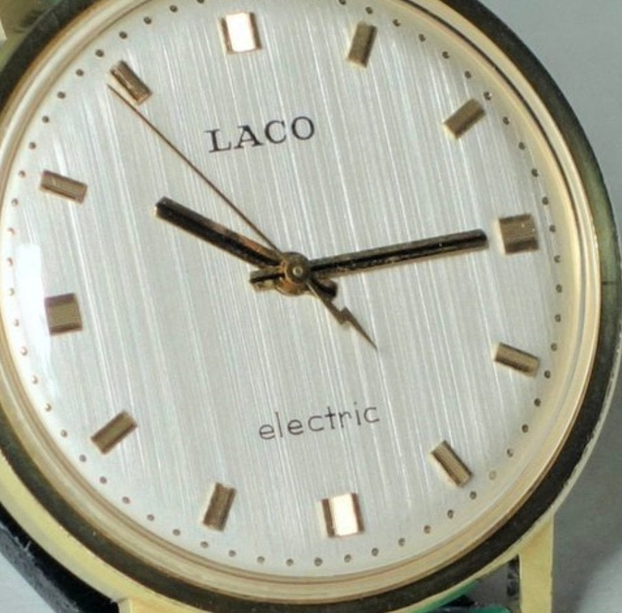 Zeldz electrisch verguld horloge  Laco 60er jr  moet gerepar, Overige merken, Staal, Verguld, 1960 of later