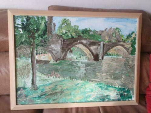 Schilderij brug Semois Bouillon P. van de Wouw, Ophalen
