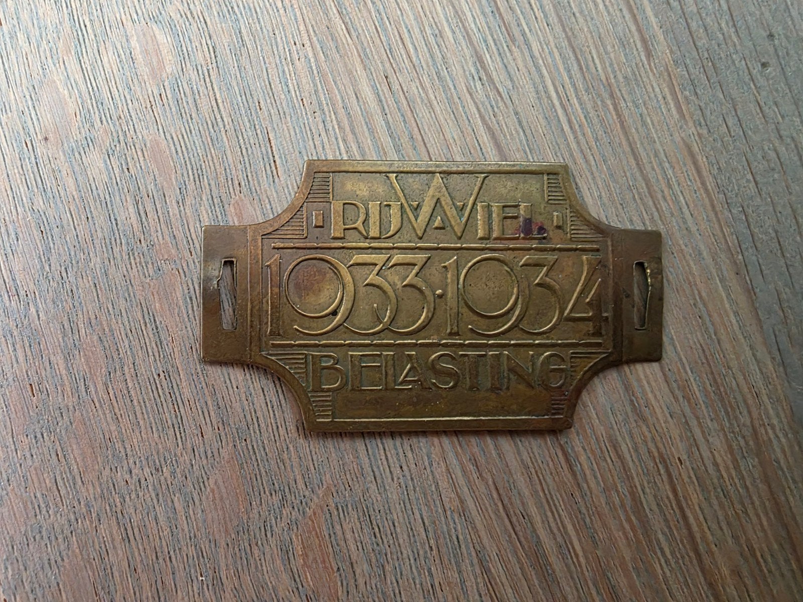 Rijwielbelasting plaatje 1933  1934, Verzamelen, Ophalen of Verzenden, Gebruikt