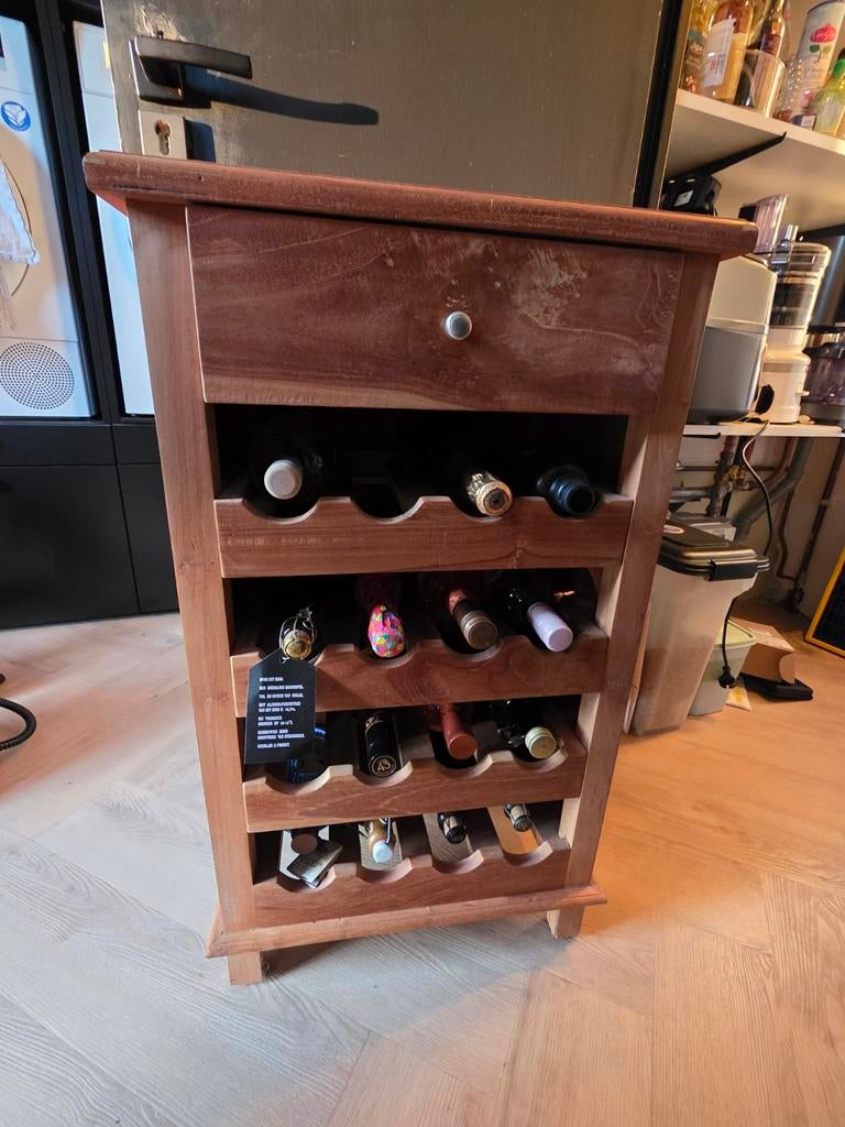 Houten wijnkast met lade - 50x37x86 cm, Ophalen, Gebruikt, 5 tot 15 flessen, 75 cm of meer