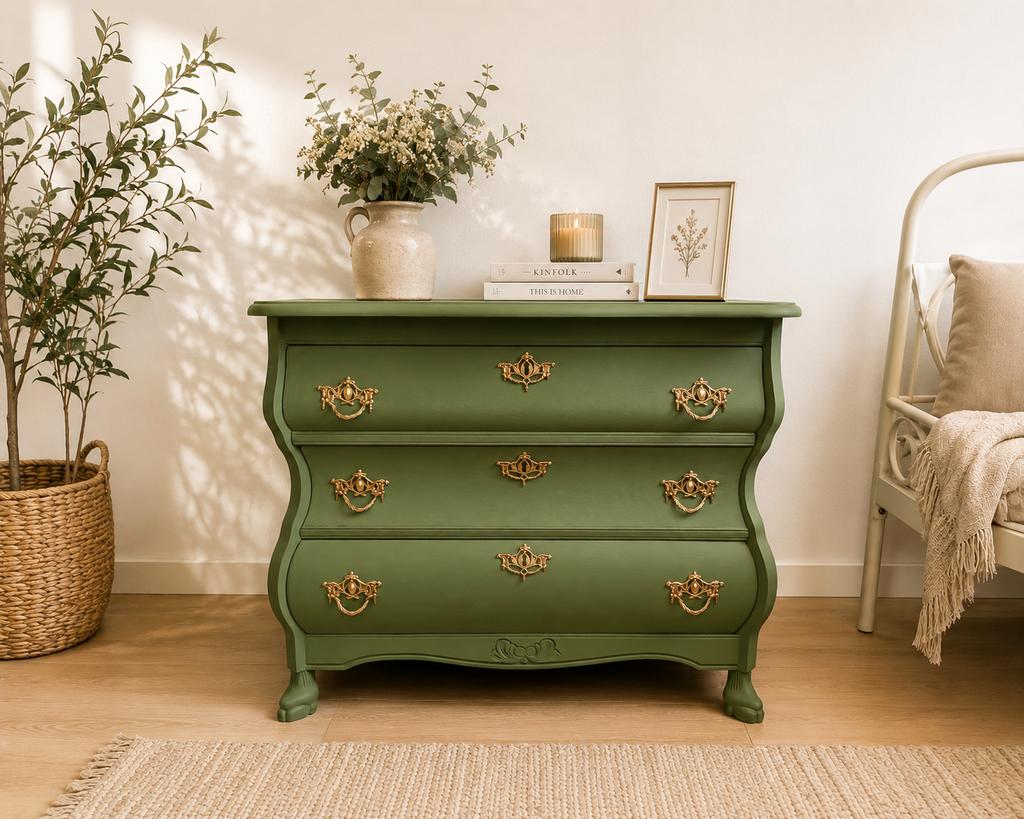 Vintage groene ladekast / commode / buikkast– 3 lades, Zo goed als nieuw, 3 of 4 laden, Minder dan 100 cm, 25 tot 50 cm