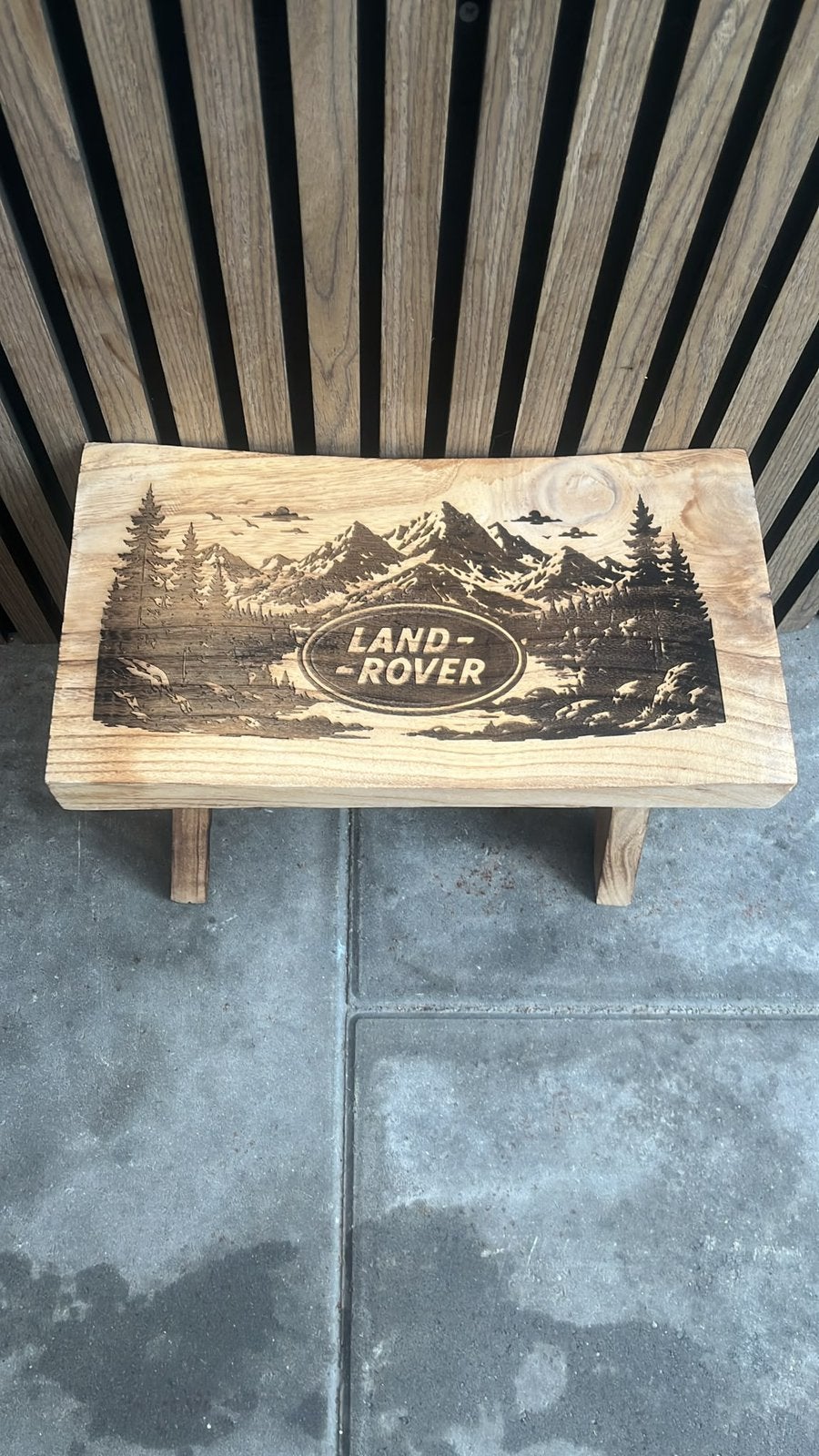 Houten landroverkrukje gebrand uniek kado, Ophalen of Verzenden, Zo goed als nieuw