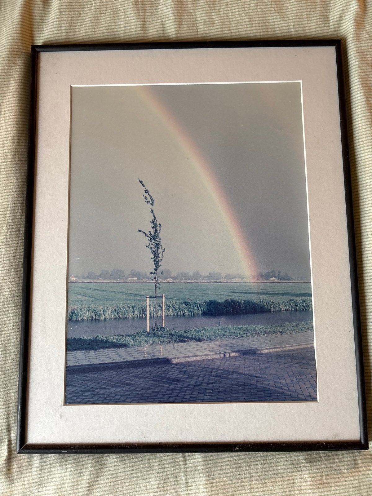 Ingelijste foto van Fries landschap met regenboog, 50 – 75, Minder dan 50 cm, Gebruikt, Ophalen of Verzenden