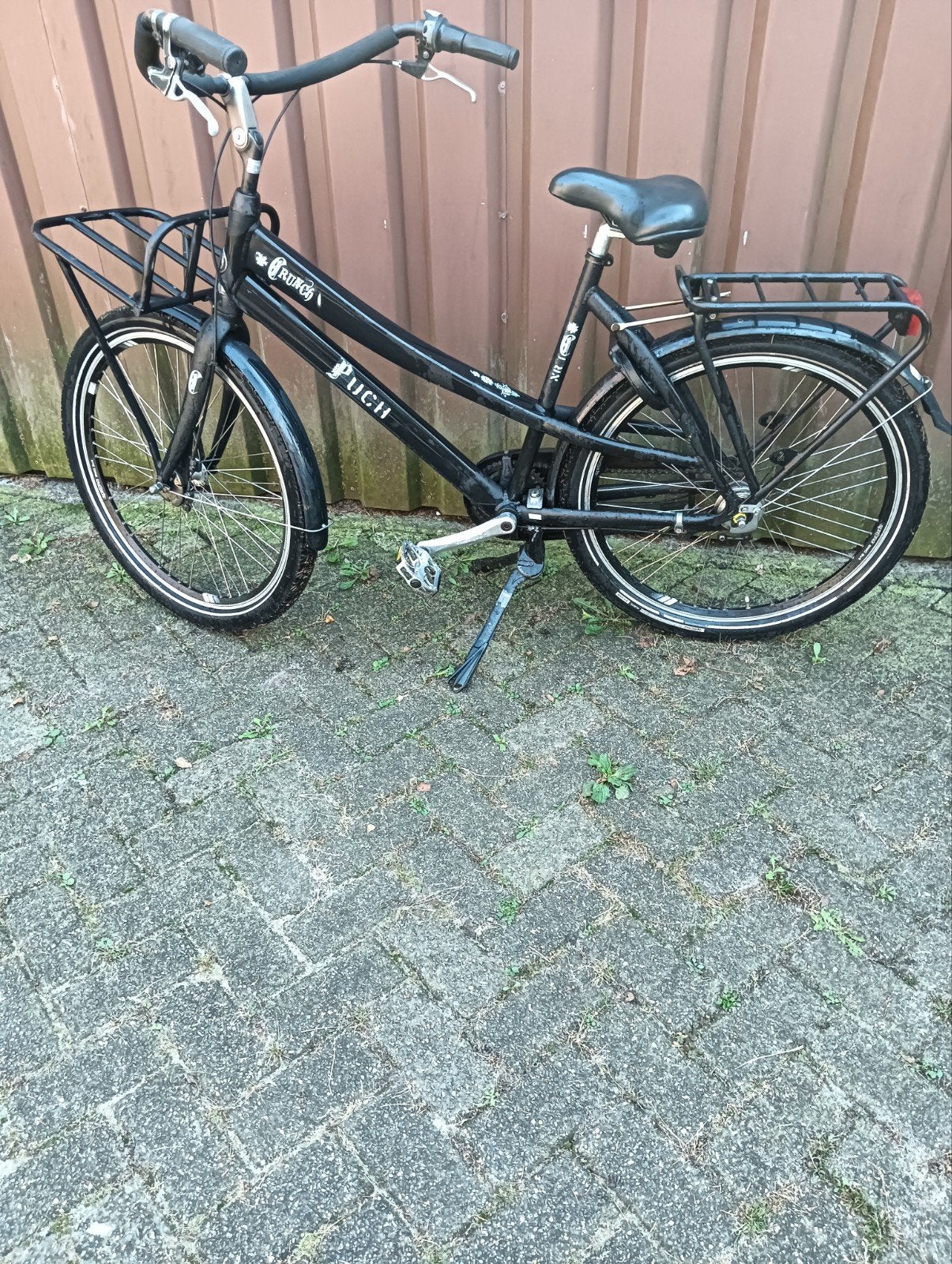 Puch Crunch Damesfiets met Voordrager - Zwart, Gebruikt, Velgrem, Versnellingen, 49 tot 53 cm