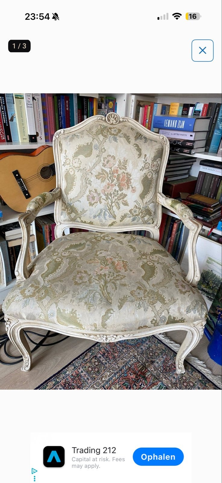 Antieke Franse fauteuil met bloemenpatroon, Antiek en Kunst, Antiek | Meubels | Stoelen en Banken, Ophalen