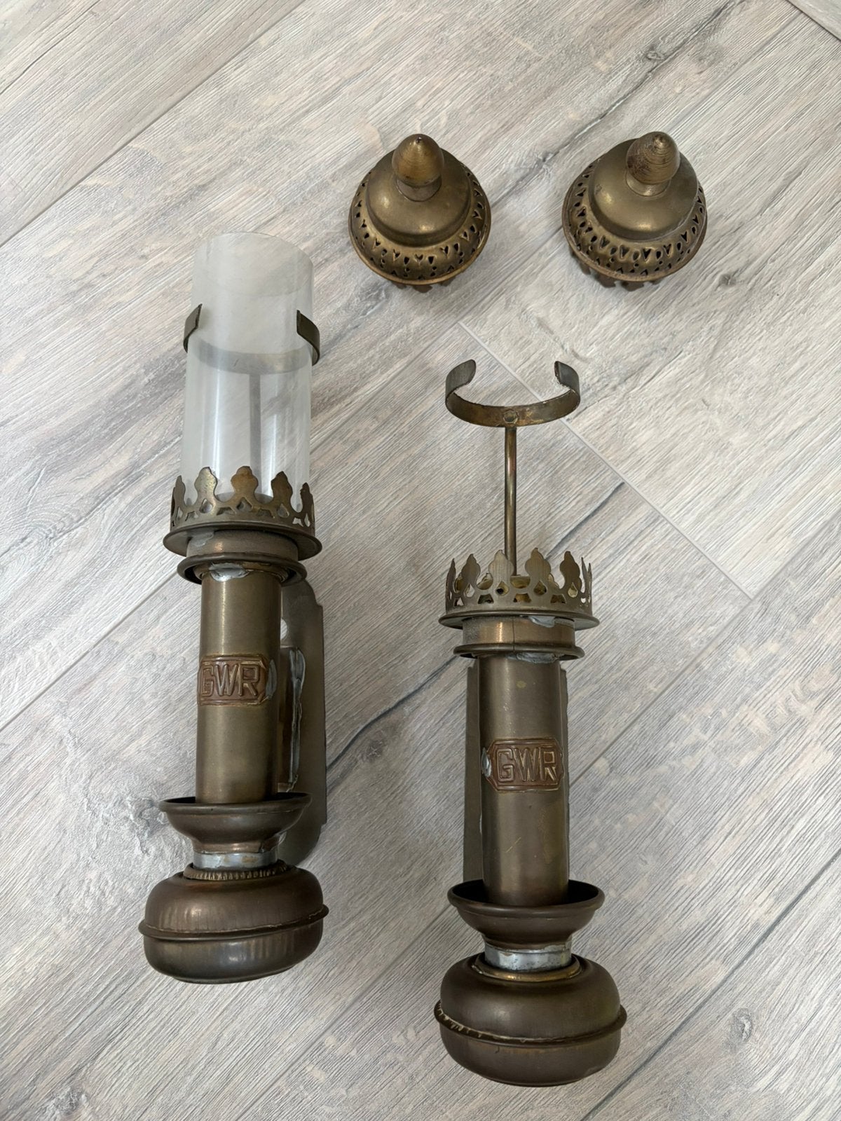 Antieke GWR messing spoorweglampen  (set van 2), Ophalen