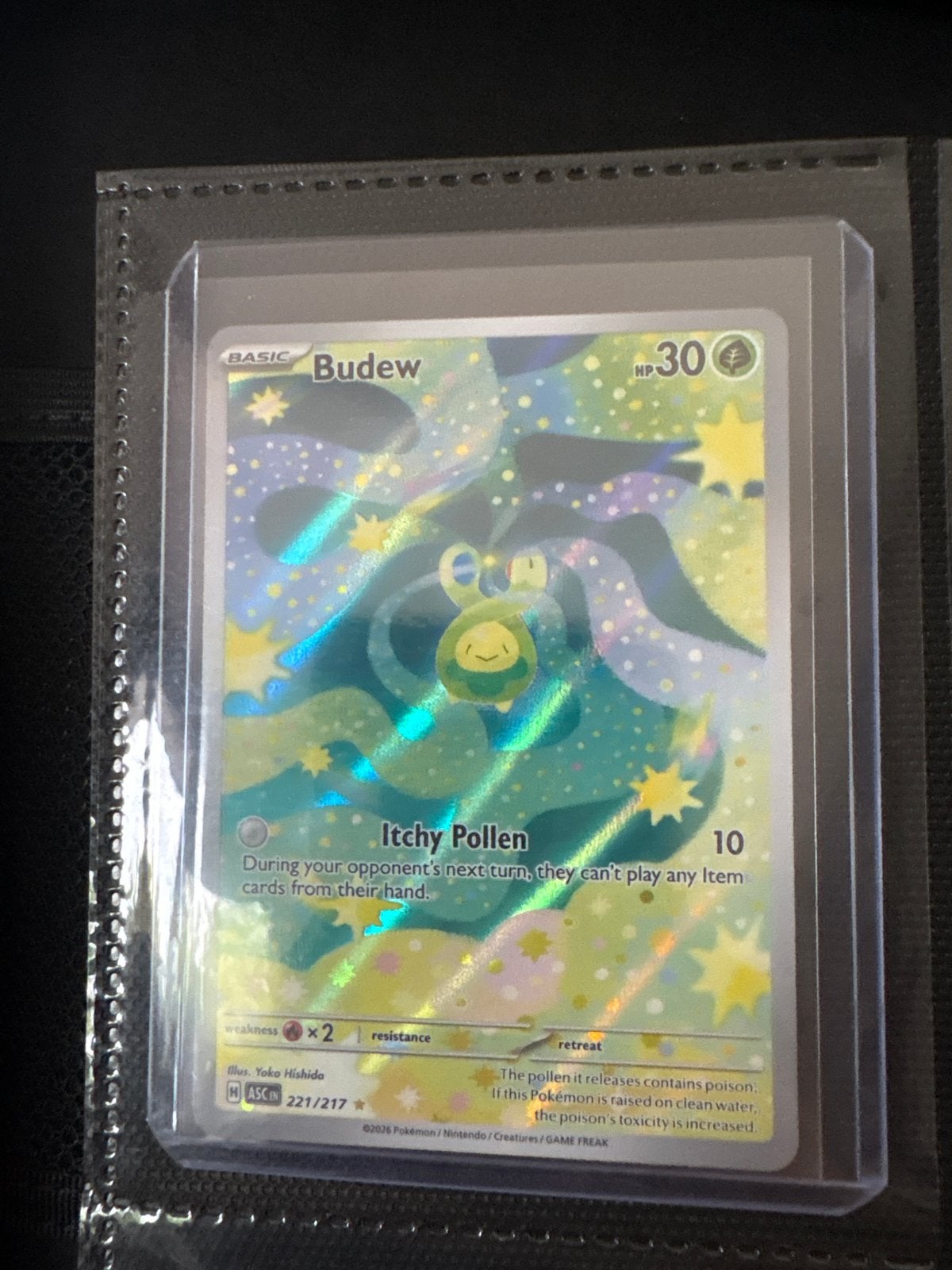 Pokémon Kaart Budew 221/217 Ascended heroes, Ophalen of Verzenden, Zo goed als nieuw, Losse kaart, Foil