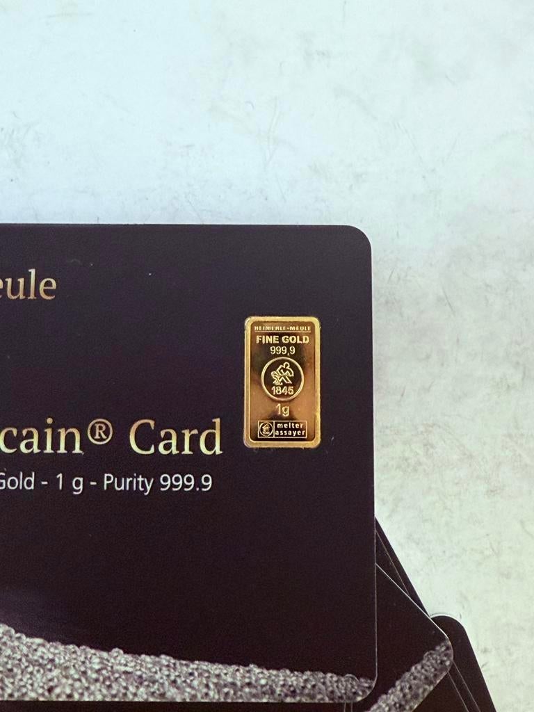 1 gram Goud / Secain Card / Heimerle & Muele / 9999 goud, Ophalen of Verzenden, Goud