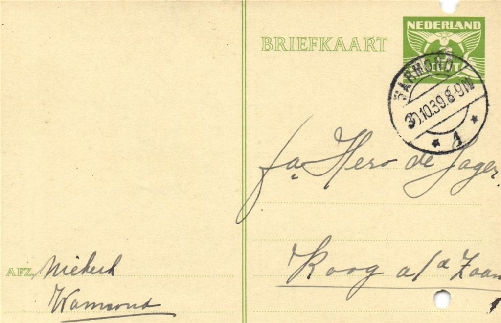 Niekerk, Warmond - 10.1939 - briefkaart, Ophalen of Verzenden, Briefkaart