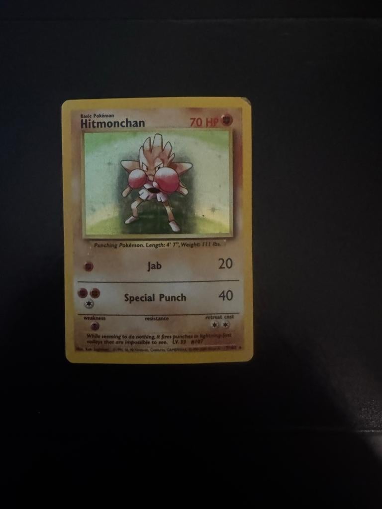 Hitmonchan Pokémon kaart (Base Set), Ophalen of Verzenden, Gebruikt, Losse kaart