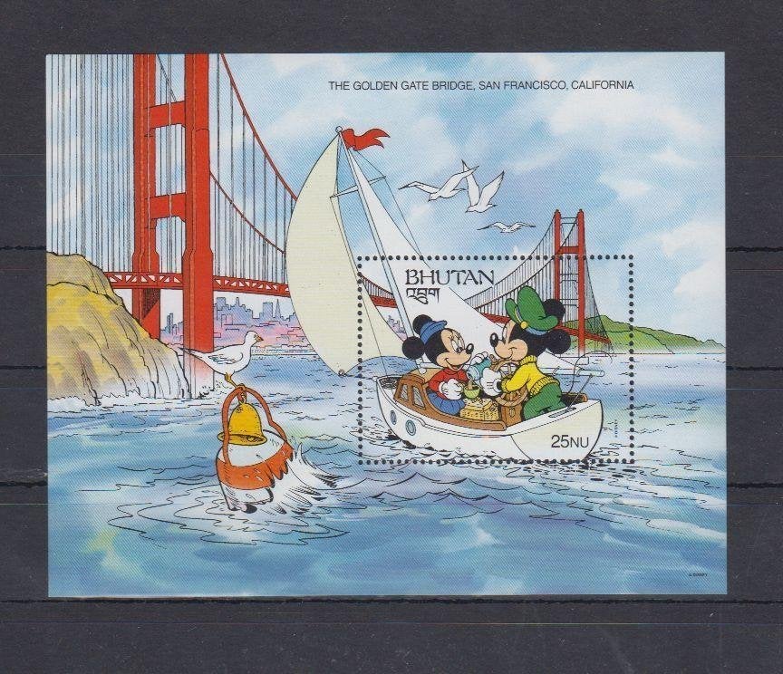 Bhutan USA golden bridge Walt Disney Mickey Donald MNH, Verzenden, Postfris, Oost-Azië