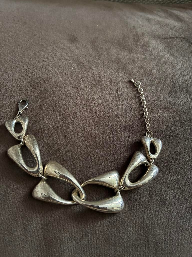 Vintage verzilverde Schakelarmband Jaren '70 Scandinavisch, Ophalen of Verzenden, Gebruikt, Zilver