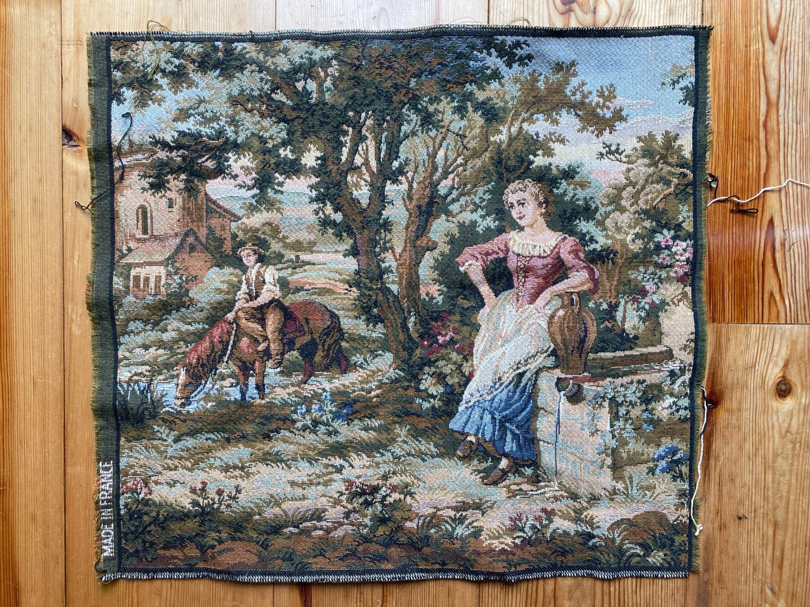 Vintage Frans wandtapijt met landelijke scène, Antiek en Kunst, Ophalen of Verzenden