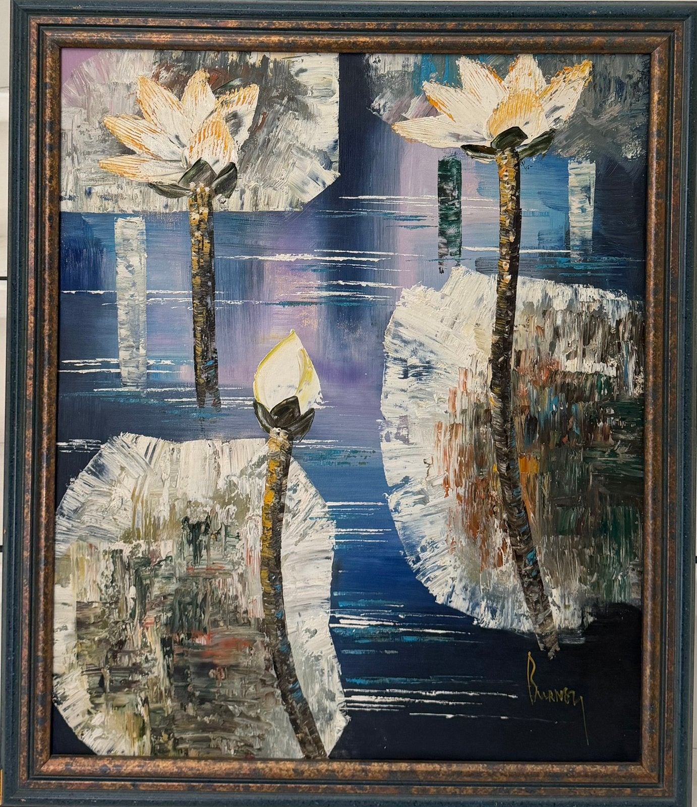 Waterlelies, Acrylverf, Ophalen of Verzenden, Overige materialen, Gesigneerd