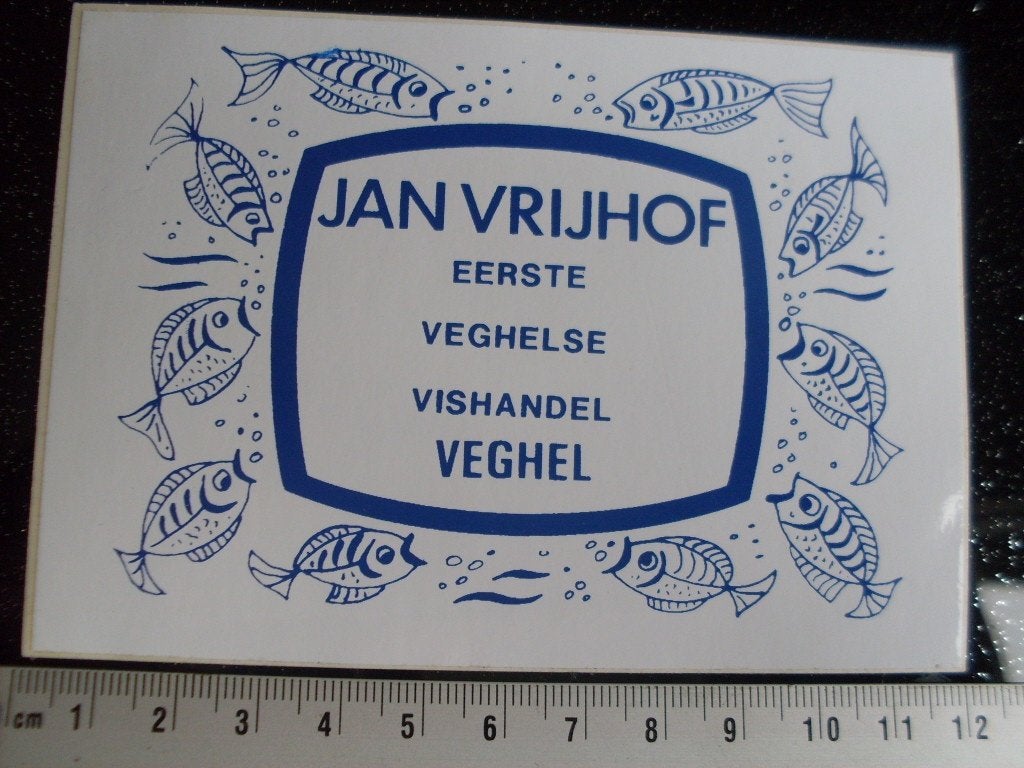 sticker Jan Vrijhof eerste veghelse vishandel veghel, Verzenden, Zo goed als nieuw, Bedrijf of Vereniging
