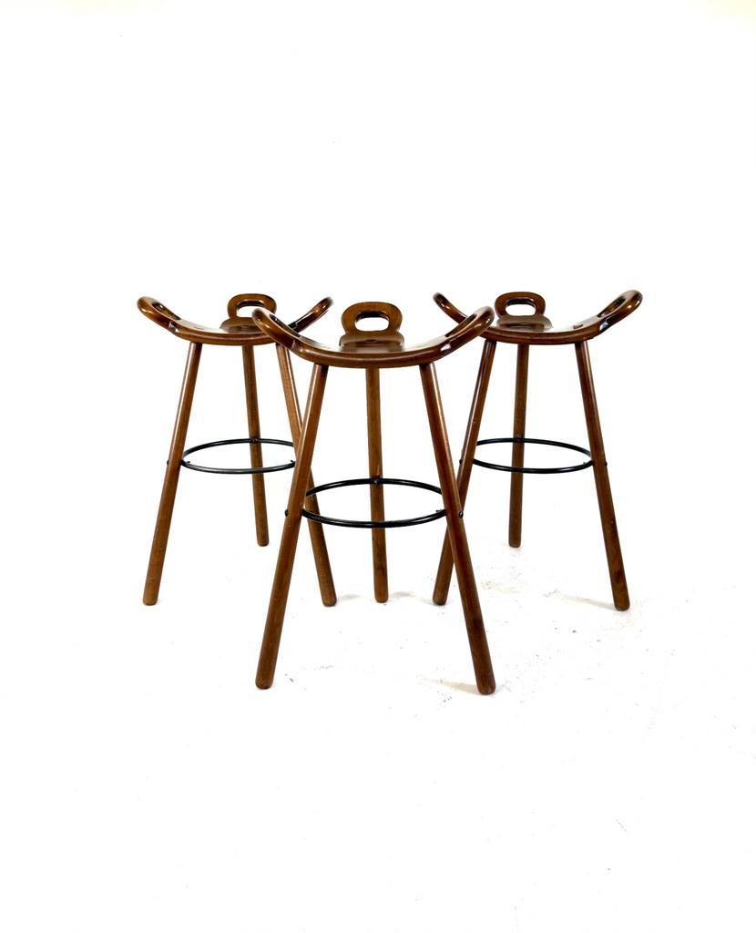 Set van 3 vintage ‘Marbella’ barkrukken, Conoform ‘60, Met voetsteun, 60 tot 90 cm, Ophalen of Verzenden, Zo goed als nieuw