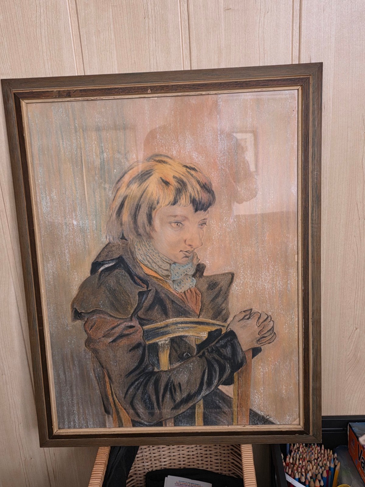 Oude tekening van jongen op stoel door G. Treffers, Ophalen, Tekening, Potloodtekening, Origineel