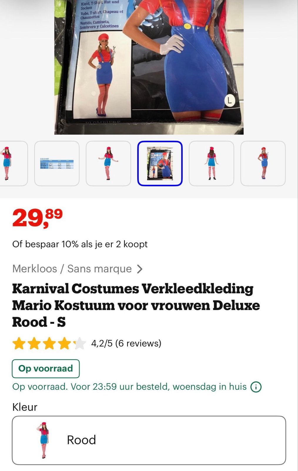 Mario Kostuum voor vrouwen - Deluxe Rood - Maat S, Kleding | Dames, Carnavalskleding en Feestkleding, Carnaval, Ophalen of Verzenden