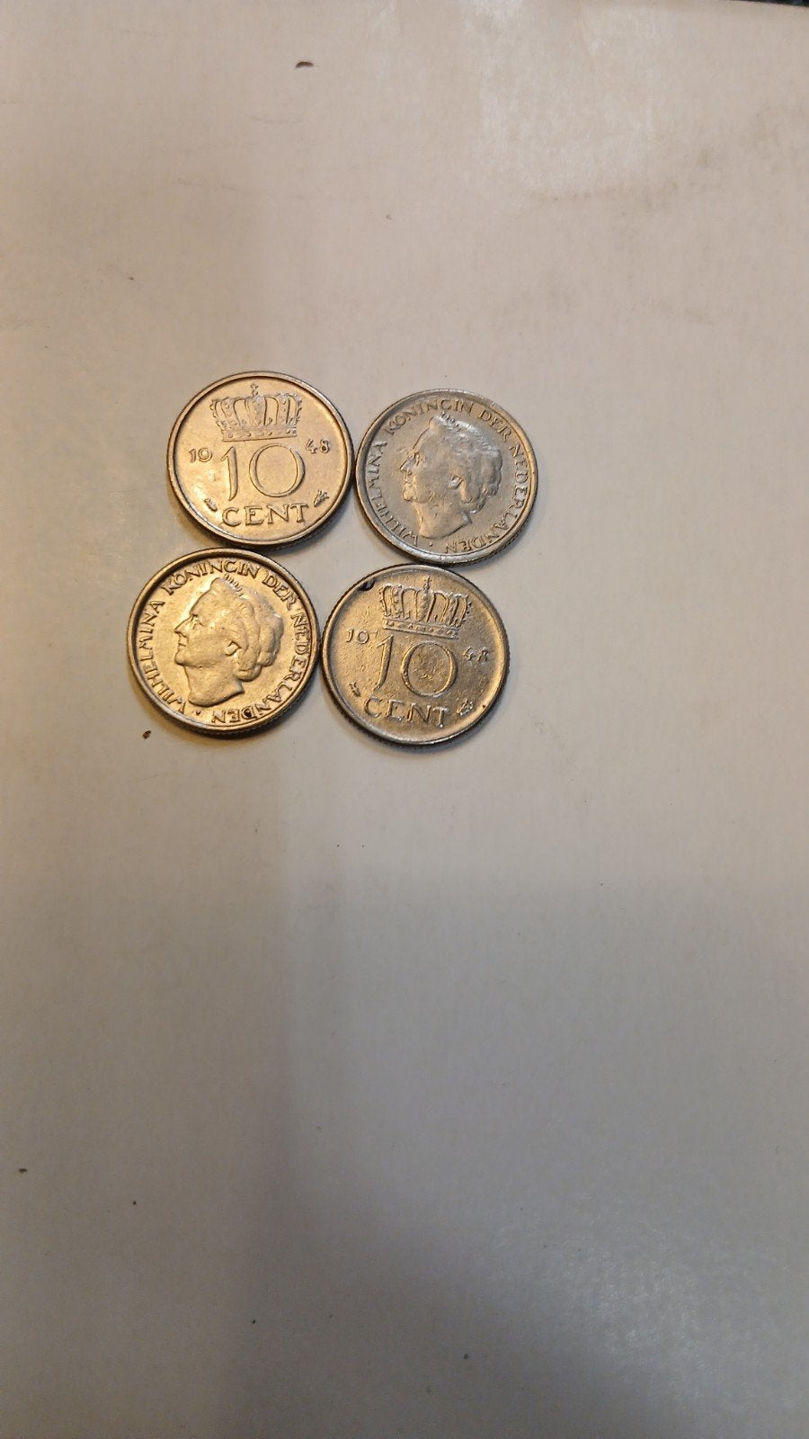 Wilhelmina Dubbeltjes 1948 - Set van 4, Postzegels en Munten, Ophalen, Koningin Wilhelmina, 10 cent, Setje