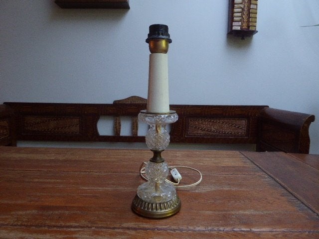 Vintage persglazen lamp met messing details, Antiek en Kunst, Ophalen of Verzenden