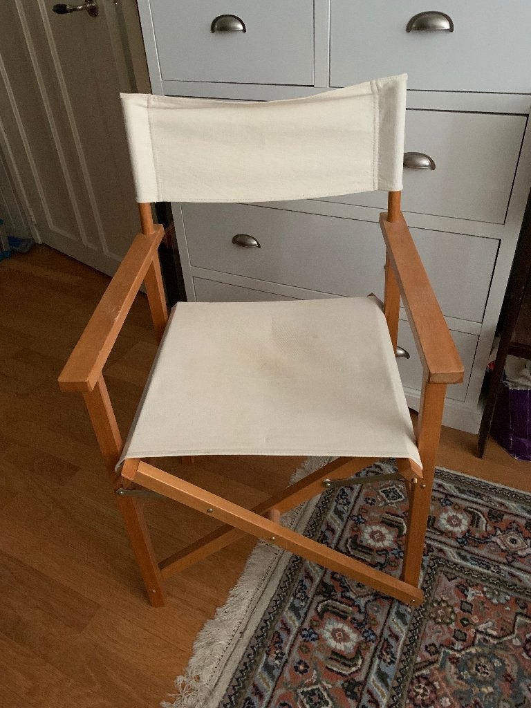 Inklapbare regisseur stoel, Huis en Inrichting, Stoelen, Ophalen, Wit, Zo goed als nieuw, Stof
