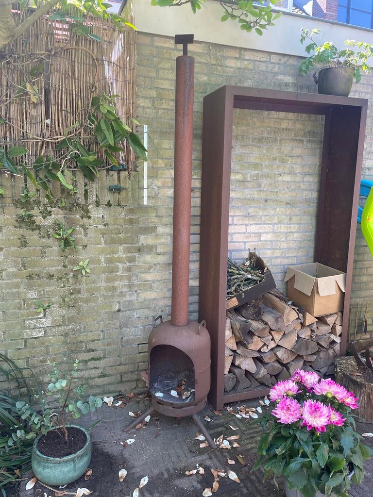 Unieke geroest stalen terrashaard / tuinkachel, Tuin en Terras, Tuinhaarden, Ophalen, Gebruikt